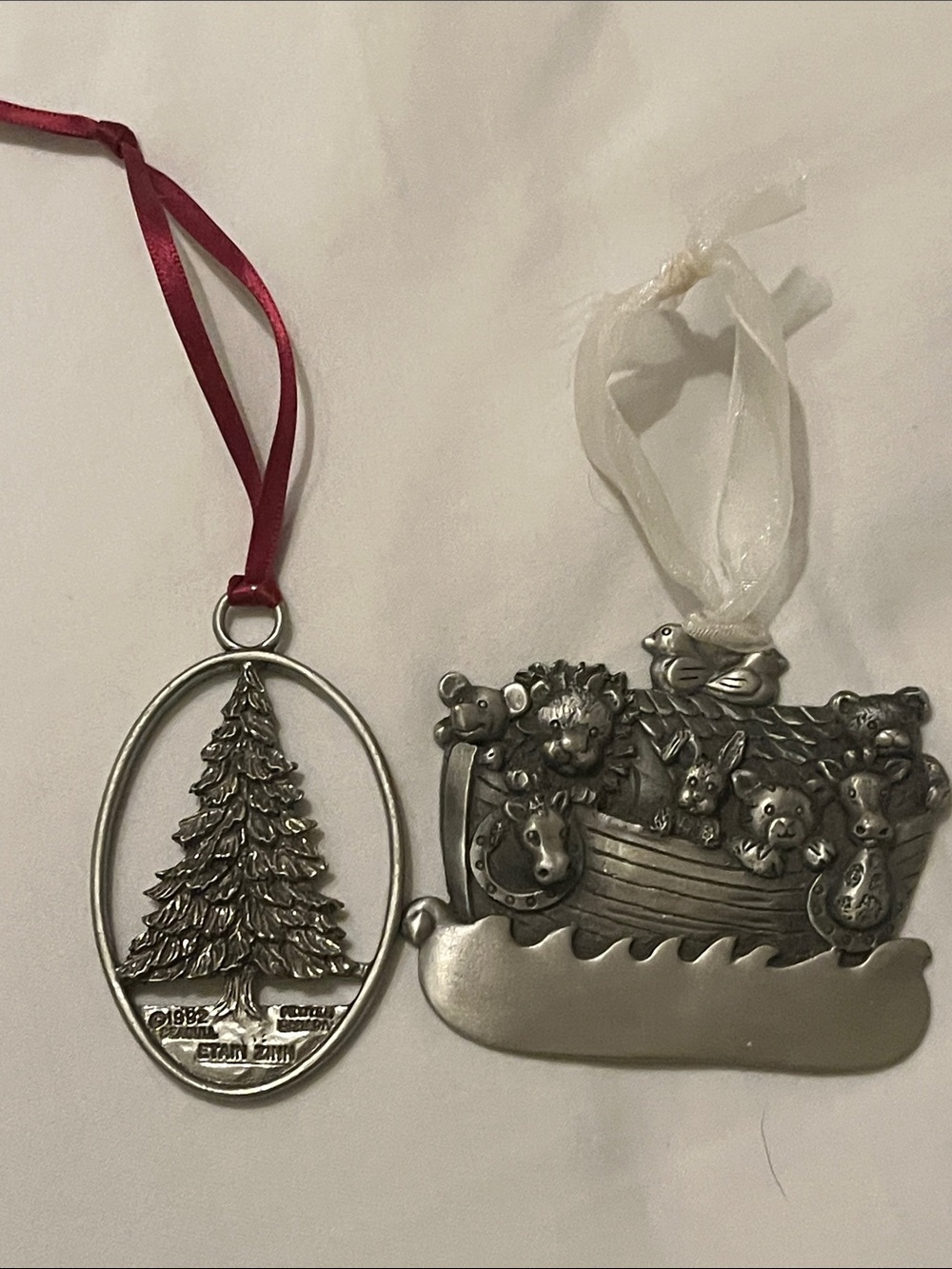 2 silver toned ornaments Tree is Pewter Noah’s Arch Both signed